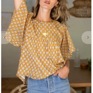 EMERSON Fry Basalie Block Print Butterly blouse top